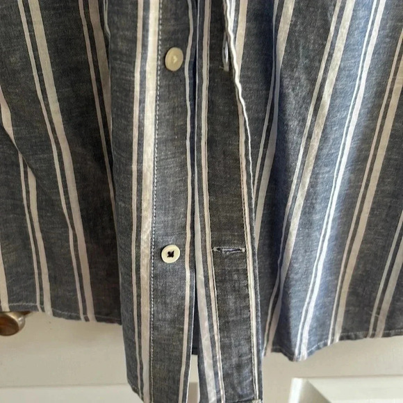 JACK & JONES SLIM FIT cotton linen  men shirt , striped vertically BLUE WHITE - Picture 9 of 10